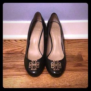 Tory Burch Black Leather Wedges